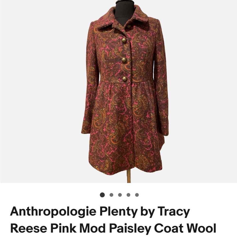 Anthropologie Plenty by Tracy Reese Paisley Wool Pea Coat